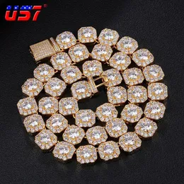 Chokers US7 11MM Clustered Diamond Tennis Chain In White Gold CZ Stone Cubic Zircon Box Clasp Necklaces For Men Jewelry256L