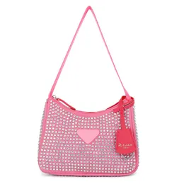 إعادة إصدار 2000 Crystal Mini Bag Designer Satin Nylon Hobo with Crystals Triangle Handbag Luxury All-Over Pass Press Press