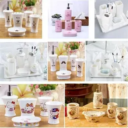Białe i czarne różowe kolory ceramiczne akcesoria łazienkowe eleganckie 5 sztuk zestawów łazienkowych 1 mydło butelka 1 mydło 1
