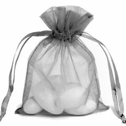 Серебристо-серый мешочек из органзы на шнурке, вечерние конфетный мешочек, серьги, кольцо, ожерелье, браслеты, ювелирные изделия, подарочная упаковка Bag2281