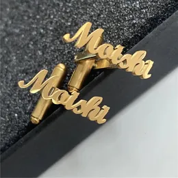 Colares de pingente Personalizado Carta Nome Abotoaduras Mens Jóias Presentes Personalizar Nomes Cuff Links Botões Iniciais Letras Casamento Cufflink Noivo 231204