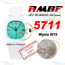 AMGF AET 5711 MIYOTA 9015 Automatisk herrar Titta på 40mm vitt keramiskt fodral Biscay Green Textured Stick Rubber Super Edition Watches Reloj HOMBRE PURETIME C3