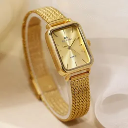 Wristwatches Brand Woman Watch Simple Silver Quartz Wristwatch Steel Mesh Belt Small Square Dial Gold Luxury Vintage For Women Gift