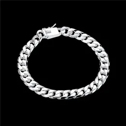 Ship 8mm Square Buckle Side Brace 925 Silver Armband JSPB227 BEAST Gift Män och kvinnor Sterling Silver Plated Chain Link Bra207e