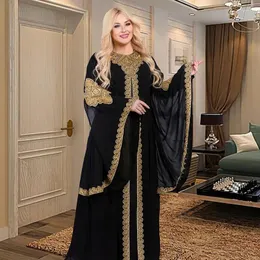 Ubranie etniczne muzułmańskie garnitur moda luźna suknia wieczorowa Dubai Kaftan Abaya Bell Sleeve Haftowana szlafrok