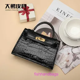 H Orijinal Kely'sbag Tote Çanta Online Mağaza 19cm İkinci Nesil Deri Kadın Çantası Siyam Timsah Göbek Çanta Moda ve Trend ile Gerçek Logo 3IWC