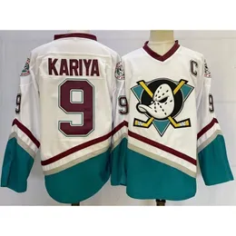 Outros artigos esportivos Vintage Hockey Jersey Branco Mighty Ducks Ice Jerseys 9 Paul Kariya Mens Costurado 231204