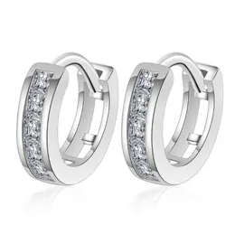 Hoop & Huggie Sterling Silver Real Moissanite Round Earrings For Women Sparkling Wedding Party Fine Jewelry Gift WhoelHoop272a