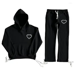 Herrespår caricko sportkläder set kvalitet bomulls vinterkläder svart high street män kvinnor mode streetwear hoodies långa byxor