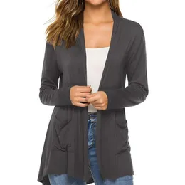 سترات النساء Vente Chaude Femmes Simple Style Cardigan Solide Document Elegant A Manches sulftricots avec poches s-xxl 231205