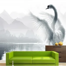 Nowy niestandardowy 3D Piękny romantyczny Piękny Swan Lake TV Dekoracja ścienna Malowanie tapety dla ścian 3 D dla salonu261b