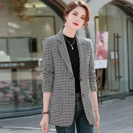 Women's Suits Plaid Jacket Spring Autumn Korean Slim Single Breasted Blazer Female Large Size 5XL Elegant Notched Collar Top