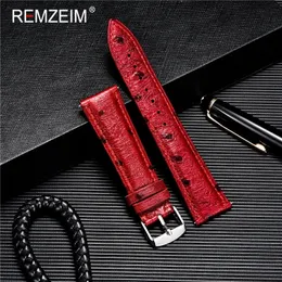 Watch Bands REMZEIM Ostrich Pattern Leather Watchbands Bracelet Black Blue Red Brown Watch Strap For Women Men 18 20 22mm Wrist Band 231204