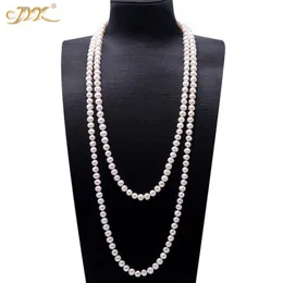 JYX Perlenpullover-Halsketten, lang, rund, naturweiß, 8–9 mm, Halskette mit natürlichen Süßwasserperlen, endlose Charm-Halskette 328 2011043070
