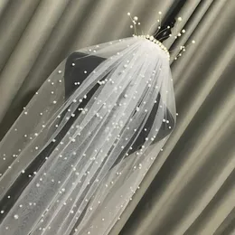 Kobiety Tiul Bridal Veil Pearl Wedding 1 Tier Krótki długi zasłona biała akcesoria ślubne z kości słoniowej z grzebieniem x0726225f