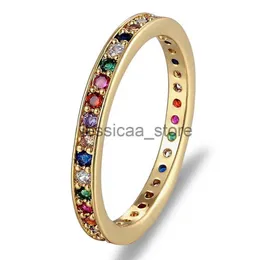 حلقات الفرقة الملونة CZ الأبدية الفرقة Rthin النحيل المشاركة weddbirthstone Rainbow Color Classic Round Circle Finger Rings J231205