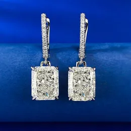 Pendientes colgantes de diamante de moissanita de corte radiante, pendientes colgantes de boda de Plata de Ley 925 100% auténtica para mujer, regalo de joyería nupcial 2024