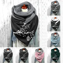 Scarves Fashion Printting Women Hijabs Female Lady Retro Button Winter Cotton Velvet Warm Shawl Wraps Echarpe Foulard