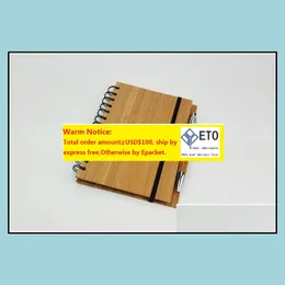 Blocos de notas Notas Escritório Escola Suprimentos Negócios Industrial Madeira Bambu Er Notebook Espiral Bloco de Notas com Caneta 70 Folhas Papel Reciclado ZZ