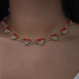 Düğün Mücevher Setleri 2024 Altın Kaplama Hassas Modaya Modaya Gizli Kadınlar Mikro Pave Bing Cz Kalp Şeklinde Kırmızı Emaye Zinciri Tahsilat Kolyeleri 231205