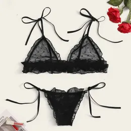 Set sexy Set reggiseno sexy con bende bikini lingerie set lingerie trasparente a rete a pois da donna set tre punti lingerie sexy 231205