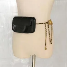 Lady Letter Waist Bag Black Leather Classic Simple Adjustable Chain Luxury Designer Mini Messenger Bag Fashion Lipstick Earphone Key Case Coin Purse