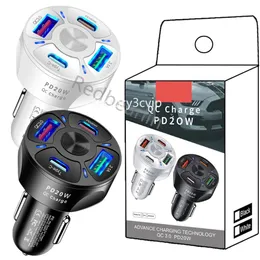 Hızlı Hızlı Charing 53W PD Araba Şarj Cihazları 4USB Ports USB C Araç Şarj Cihazı Güç Adaptörleri PD 20W iPhone 12 13 14 15 Huawei HTC F1