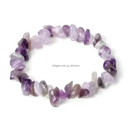 Beaded Natural Gem Stone Bracelet Irregar Fluorite Crystal Stretch Chip Beads Nets Bracelets Bangles Quartz Wristband For Women Drop Dhjv5