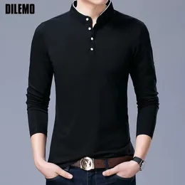 Polos masculinos vendem roupas de marca de moda camisa polo masculina manga longa slim fit meninos mandarim colla polos roupas masculinas casuais 231205