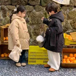 Ned kappa vinterkoreanska barn pojke parkas bomull vadderad tjockare huva småbarn pojke snökläder coat casual fast horn knapp kid boy jacka q231205