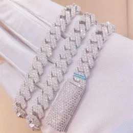 Skräddarsydd solid silver 10mm bredd mode halsbandsmycken s925 passera diamant testare moissanite kubansk kedja halsband263t
