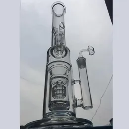 Långt rakt rör Bong vattenrör vattenpipa tjocka glas dab rig bäger bongs med stereomatris perc 18mm shisha 14.7 tums