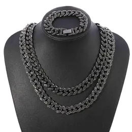 Intero nero 13mm ghiacciato zircone cubico diamante CZ catena a maglia cubana Miami Cuba collana braccialetto gioielli Hip Hop per gli uomini225g