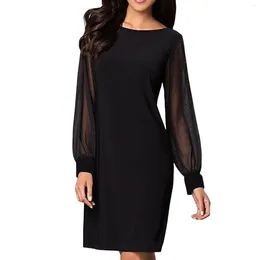 Casual Dresses Black Mesh Patchwork Bodycon For Women Autumn Long Sleeve V Neck Party A Line Dress Elegant Lady Slim Evening Robe