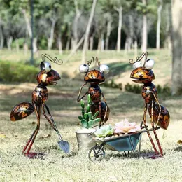 Escultura de formiga de 13 polegadas, desenho animado de ferro com balde removível, decoração de jardim ou mesa, suculentas, vaso de flores, armazenamento de berloque 210924245m