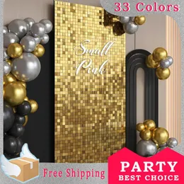 Party Decoration SmallPink 6-18Pcs 3D Bling Sparkle Sequin Panels Shimmer Wall Backdrop For Birthday Mariage Event Gold Color Decorations