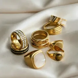 Anéis de casamento de aço inoxidável gordinho para mulheres com concha de zircão discreto delicado joias de noivado feminino 231205