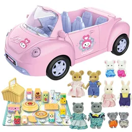 Dolls 1 12 Dollhouse Furniture Action Figure Pink Car Reindeer Forest Animal Family Pretend Play House Toy Set Auto Bus Girl Gift 231205