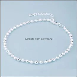 Anklets smycken sommarmode 925 sterling sier kedja för kvinnor strandfest pärlor ankel armband fot flicka gåvor 2t1ae246r