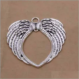 Ciondoli In lega Ali d'angelo Ciondoli a forma di cuore Ciondolo in argento antico per collana Risultati di creazione di gioielli 66X69Mm Gioielli con consegna a goccia Gioielli Dhu67