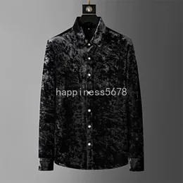 2024 outono inverno de luxo veludo camisa masculina manga longa casual negócios formal camisas vintage festa social smoking blusa