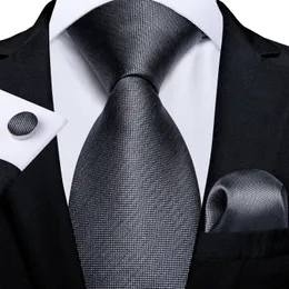 DiBanGu Luxury Mens Tie Gray Solid Tie Hanky Cufflinks Necktie 100 Silk Tie for Men Business Wedding Tie Set SJT7142 240123