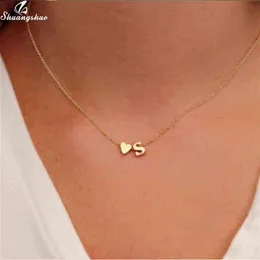 Shuangshuo Tiny Inicial S Bonito Mini Coração Gargantilha Colar Corrente Carta de Amor Pingente Mulheres Simples Feriado Collier Namorada Presente G283s