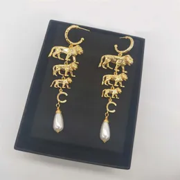 2022 Очаровательное ожерелье высшего качества с тремя львами из 18-каратного золота с покрытием для женщин, свадебные украшения, подарочные серьги-капли, есть коробка s2922