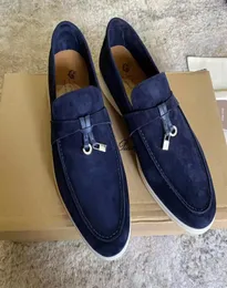 Summer Charms embellished Walk suede loafers shoes Navy Genuine leather casual slip on flats women Luxury Designers flat Dress shoe factory footwear4918525