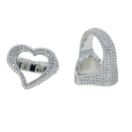 New Arrived Punk Style Heart Ring with Full Cz Stone Paved Hip Hop Rings for Men Boy Women Jewelry Whole254N