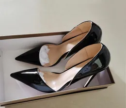 Lady Glossy Black Classic Shoes New Cut-outs ms 8cm 10cm 12cm High Thin Heels Plus Size 34-45 Pointed Toe Office Concise Cozy Pumps Women Summer Hollow Sandals6189630