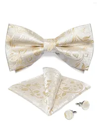 Papillon Matrimonio Sposo Cravatta pre-annodata Fazzoletto da taschino Gemelli Set Abito da uomo bianco da uomo Papillon Moda Nodo a farfalla DibanGu