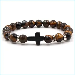 Beaded Cross Men Bracelet For Women Luxury Jewelry Beaded Tiger Eye Stone Bracelets Drop Delivery Jewelry Bracelets Dhtbe