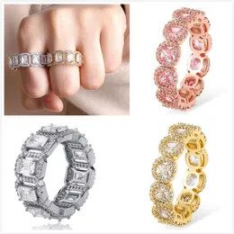 18K Gold & White Gold Full CZ Cubic Zirconia Cluster Tennis Iced Out Rings Baguetee Bling Diamond Hip Hop Rapper Jewelry Gifts for272o